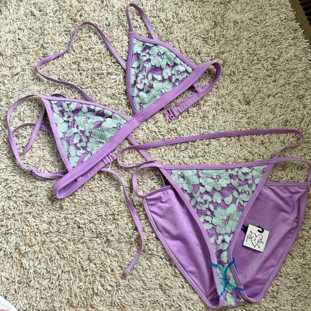 Peek & Beau - Women’s NEW (L, Sz 10) Purple Lace Bikini Swimsuit, Bathing Suit